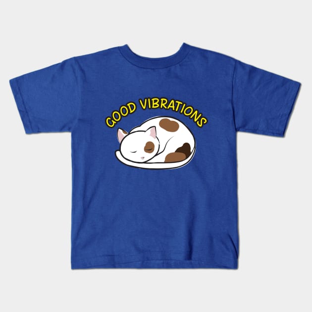 Purrs are Good Vibrations Kids T-Shirt by LittleBearArt